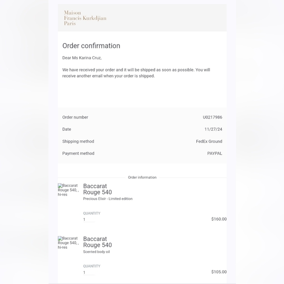 FIRM PRICE Maison Francis Kurkdijan baccarat rouge 540 body oil ❤️ - Picture 3 of 3